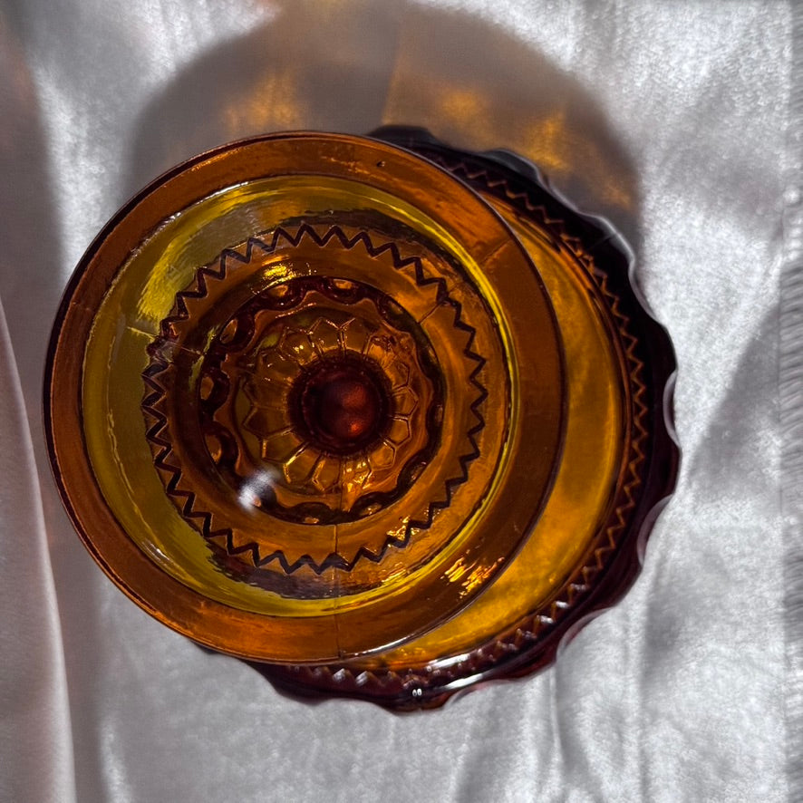 Indiana Glass King's Crown Amber Thumbprint Candy Dish