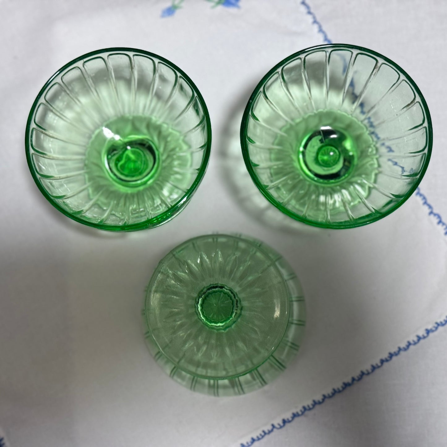 Hazel Atlas Vaseline Glass/Uranium Glass Sherbet Cups