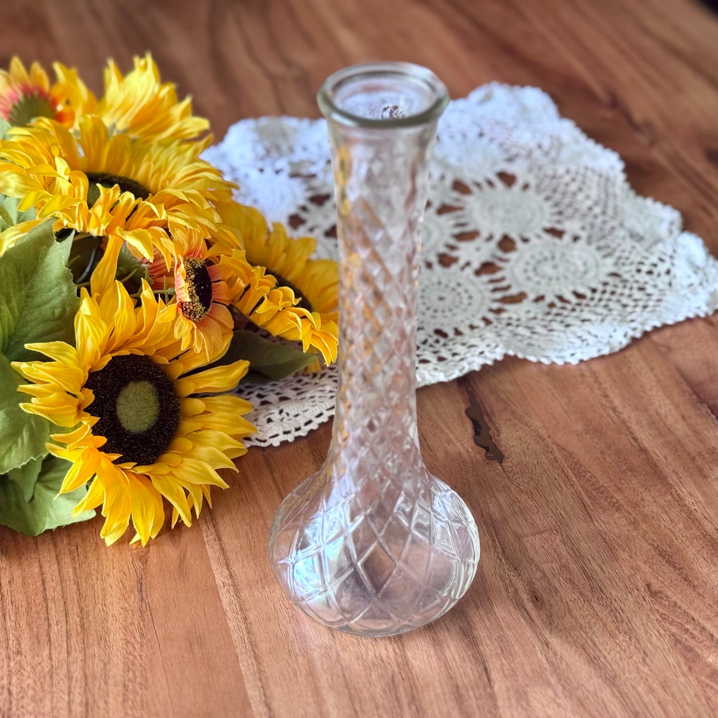 Vintage Hoosier Quilted Diamond Glass Bud Vase