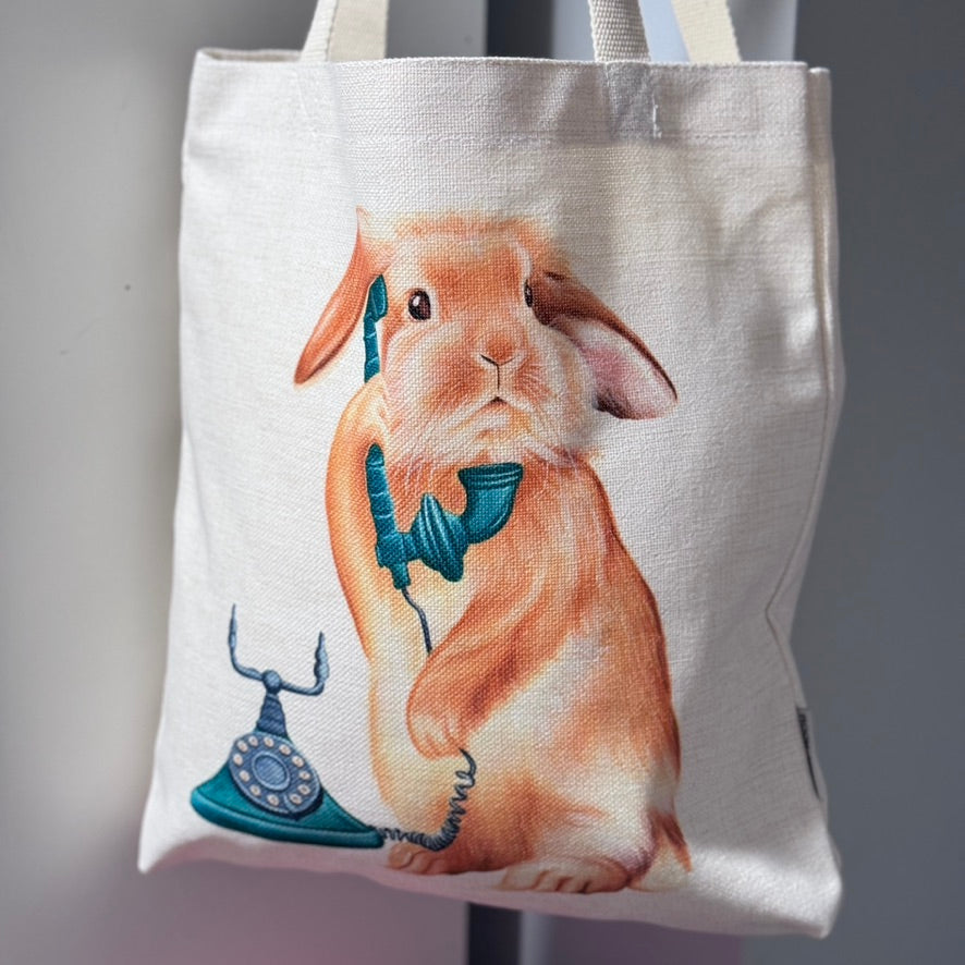 Bunny on Phone Tote Bag