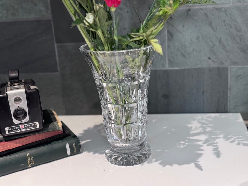 Bohemian Clear Crystal Hand Cut Glass Vase