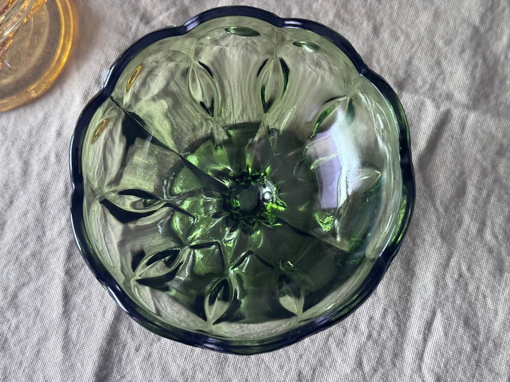Anchor Hocking Green/Amber Glass Footed Compote Bowls