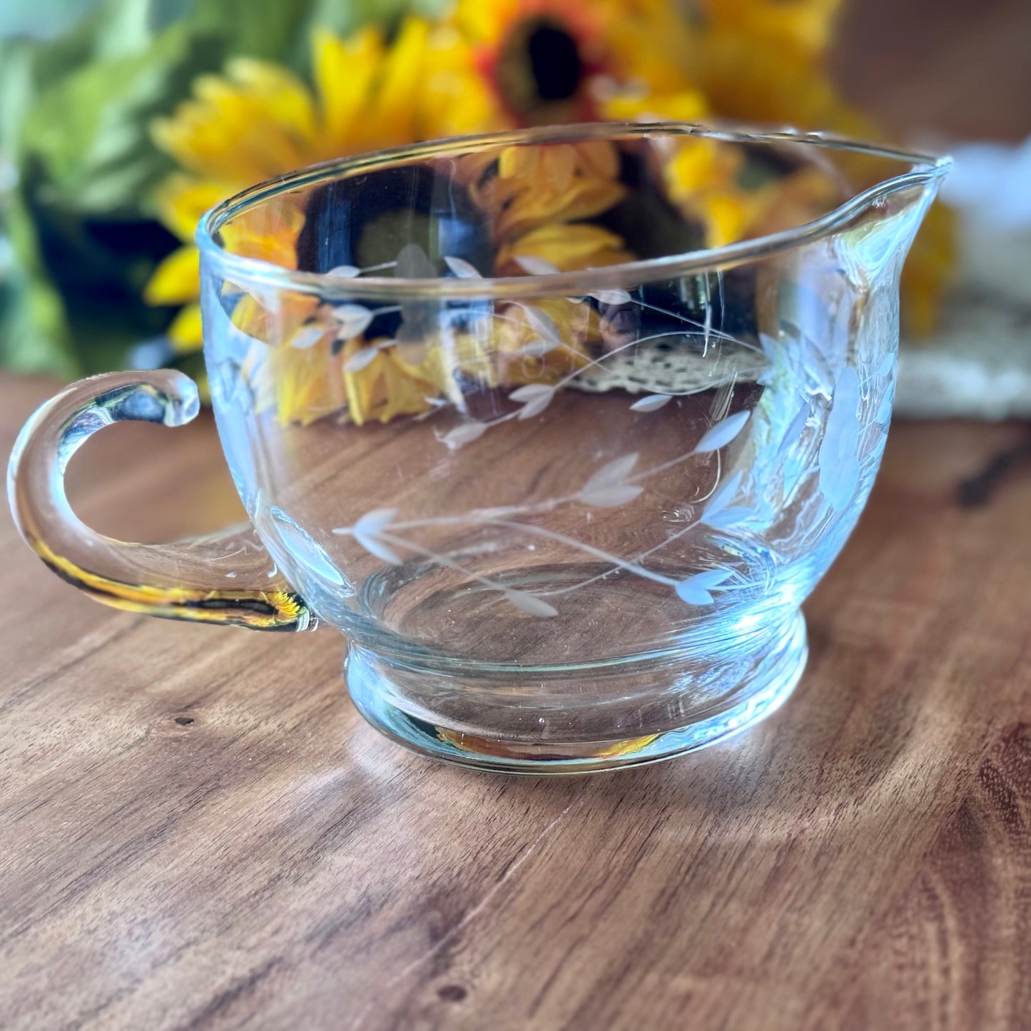 Princess House Heritage Etched Floral Crystal Sauce Gravy Boat / Creamer