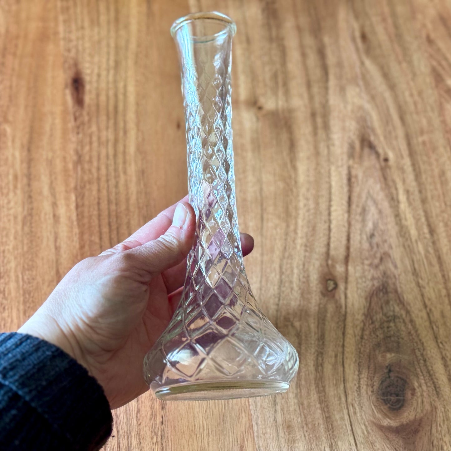 Vintage Hoosier Quilted Diamond Glass Bud Vase