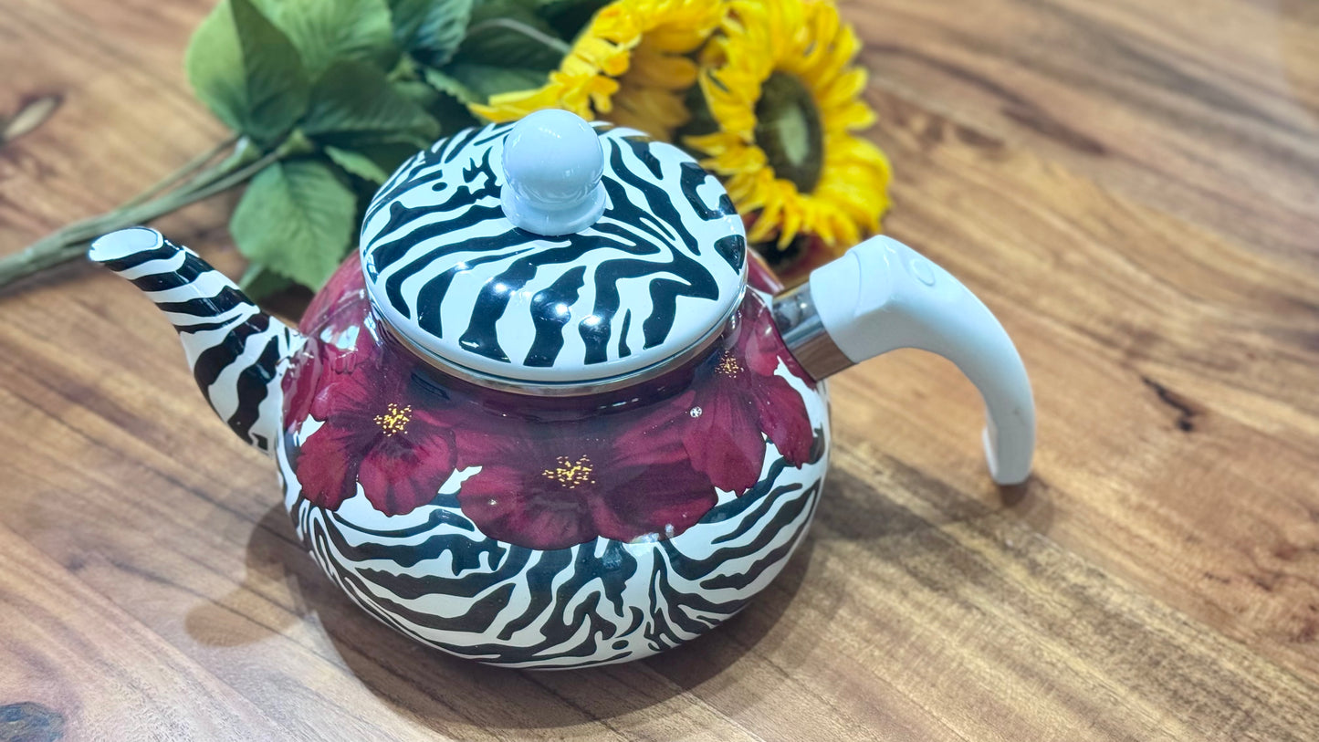 Bo Yang Zebra & Floral Enamel Teapot