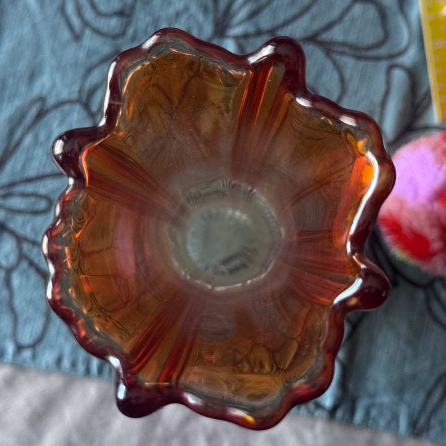 Marigold Iridescent Carnival Ribbed Panel Swung Vase (Northwood?)