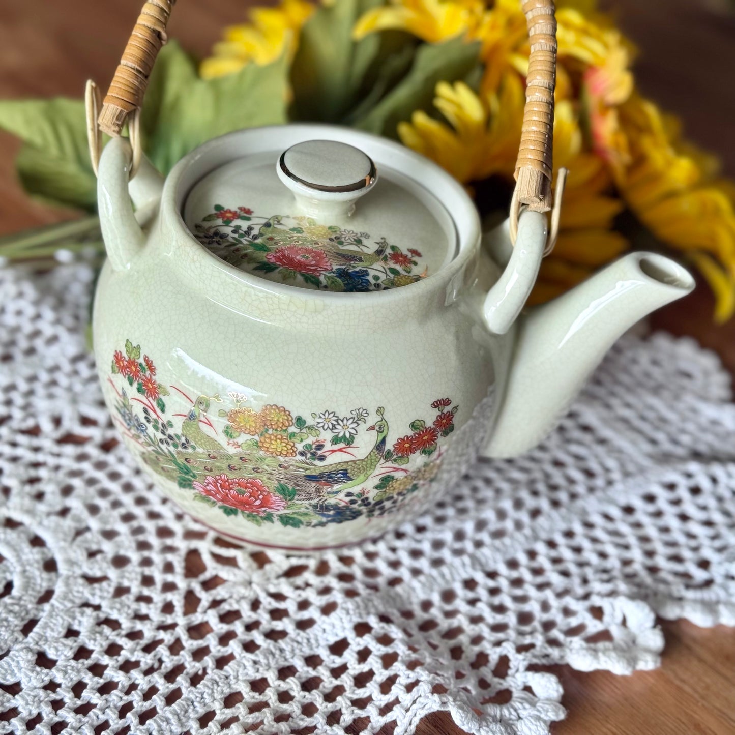 Japanese Porcelain Floral & PeacockTeapot