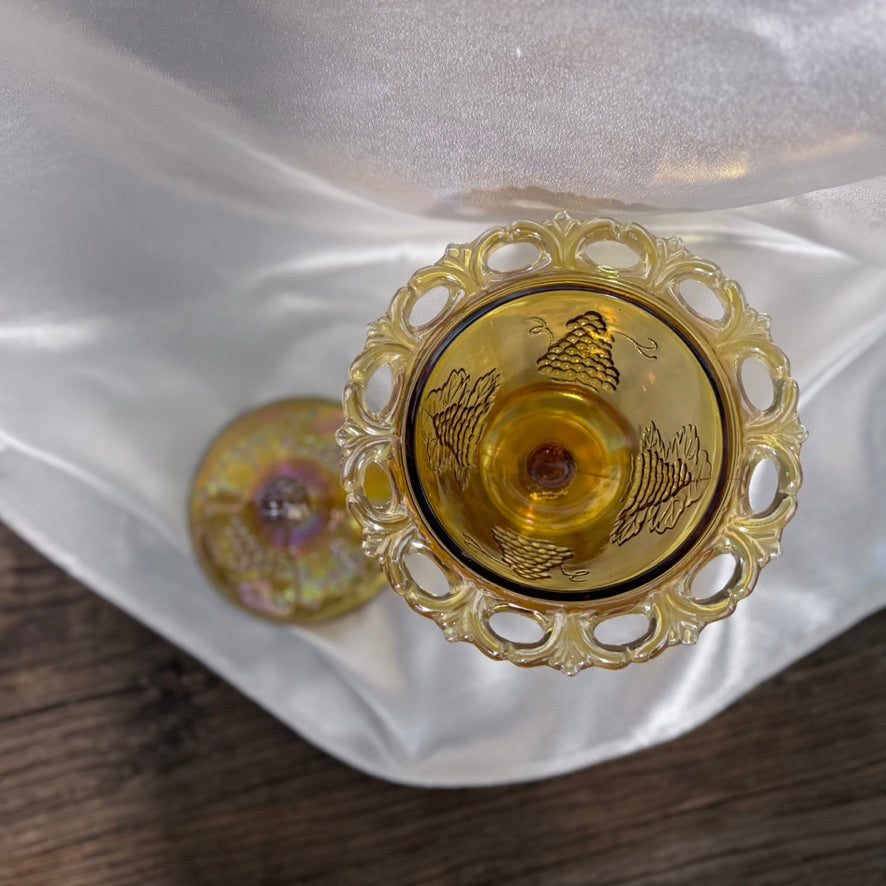 Carnival Glass Covered Jelly Compote