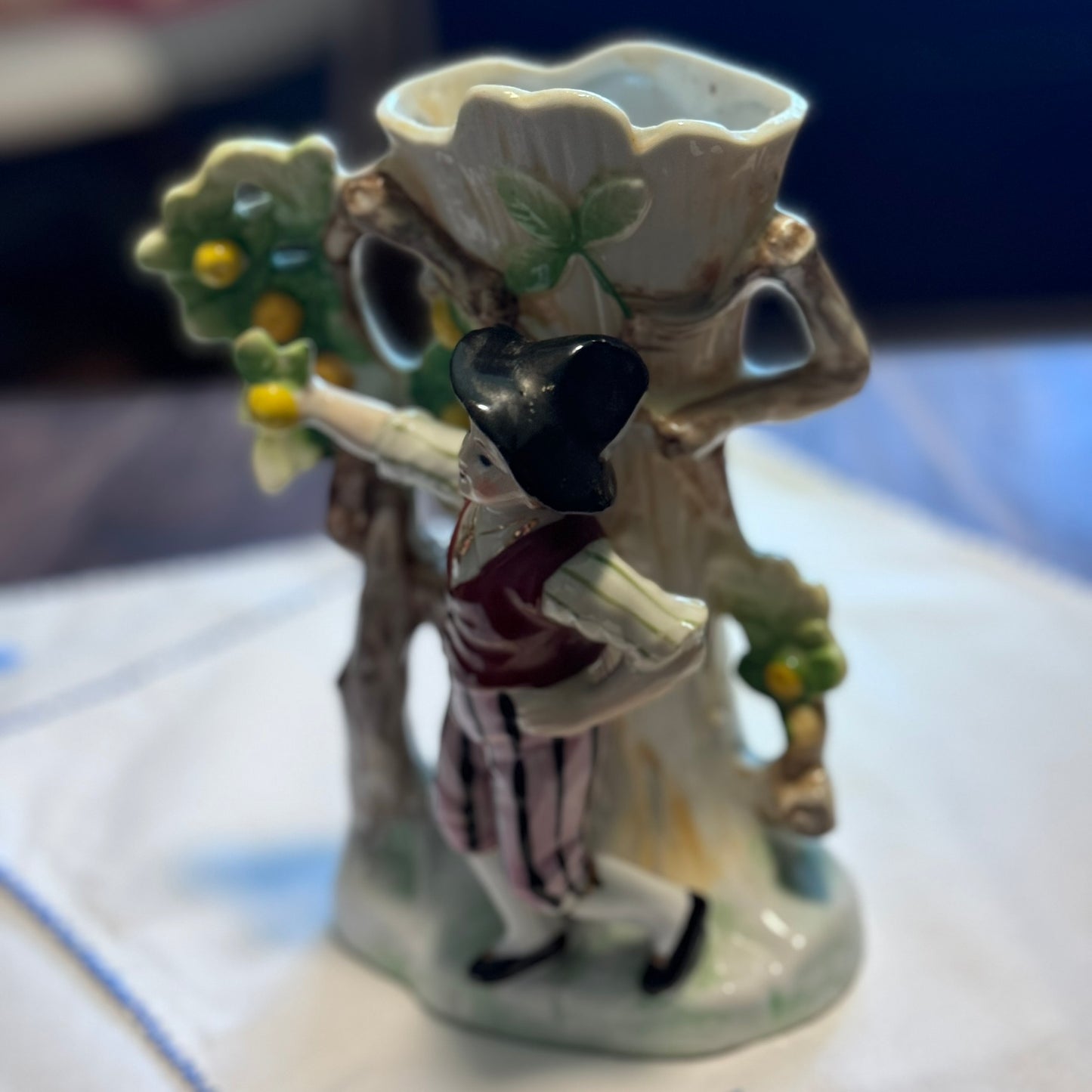 Antique Majolica Man & Lemon Tree Vase