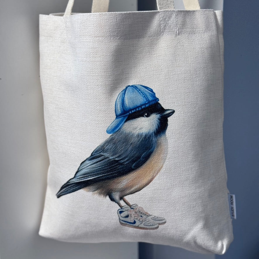 Chickadee with Cap and Nike Shoes Tote Bag