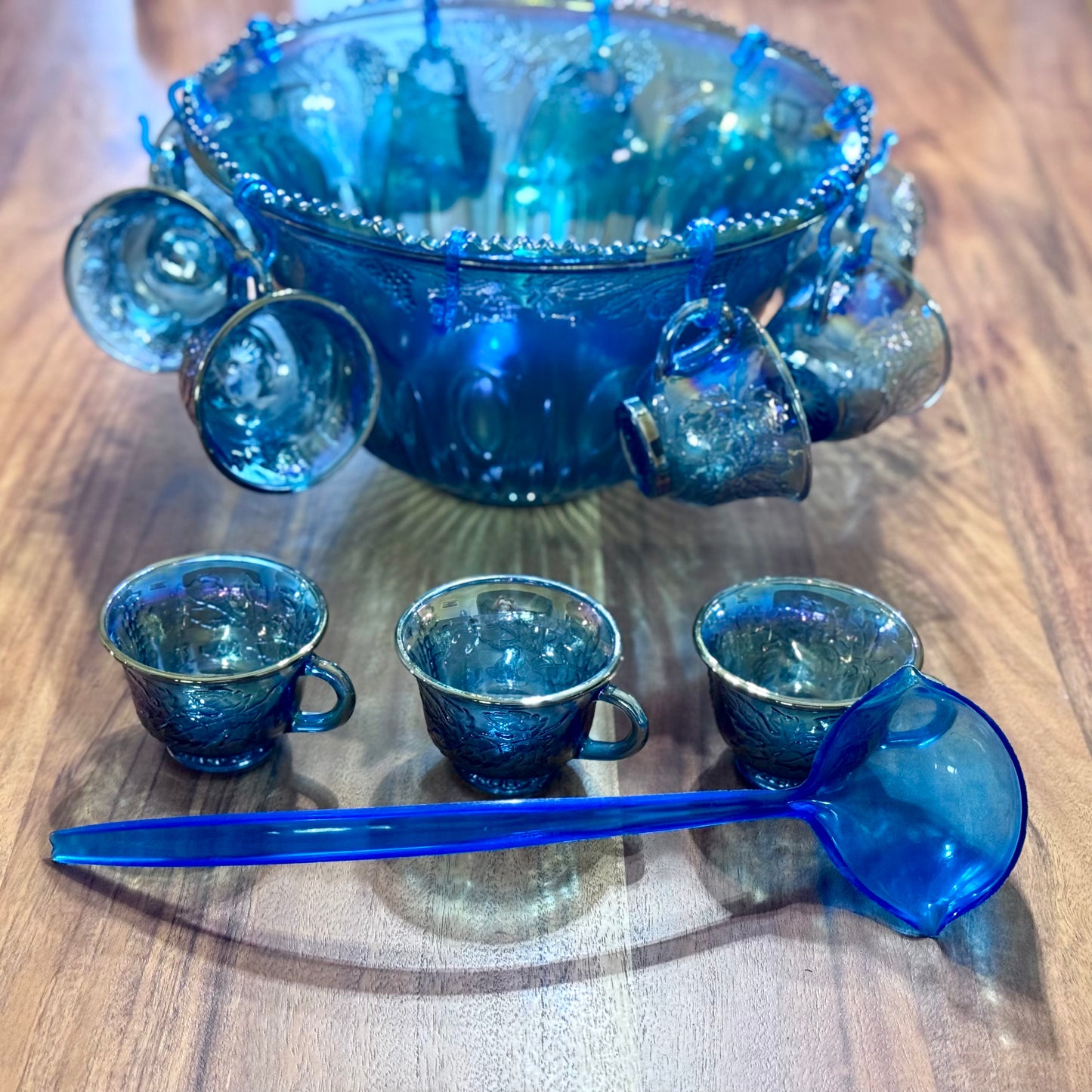 Iridescent Blue Carnival Glass Princess Punch Cups