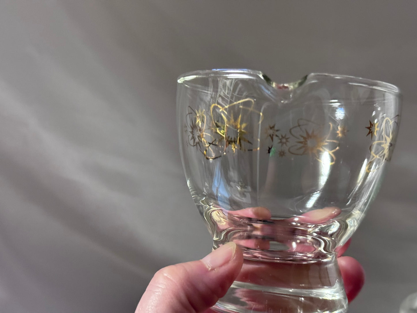 Clear Glass/Gold Atomic Starburst Creamer and Sugar
