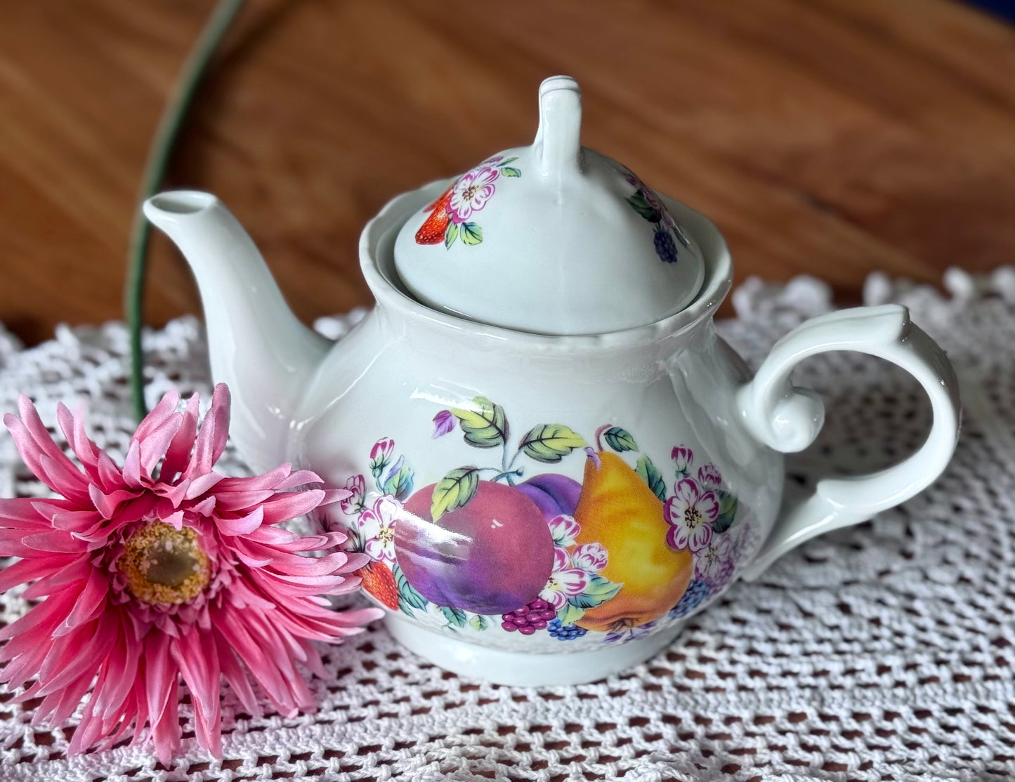 Porcelain Fruit/Floral Motif Teapot