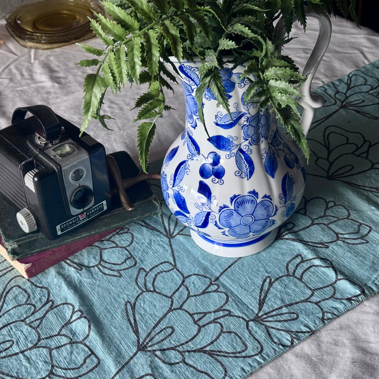 Blue & White Floral Water Pitcher Ceramic Jug