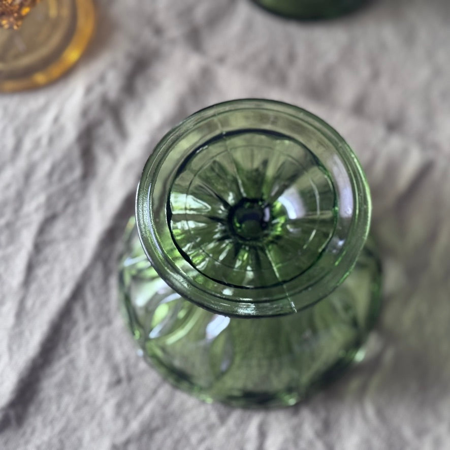 Anchor Hocking Green/Amber Glass Footed Compote Bowls