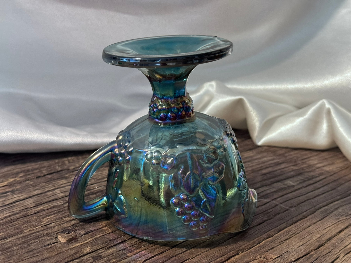 Indiana Blue Carnival Glass Harvest Grape Cream and Sugar Set