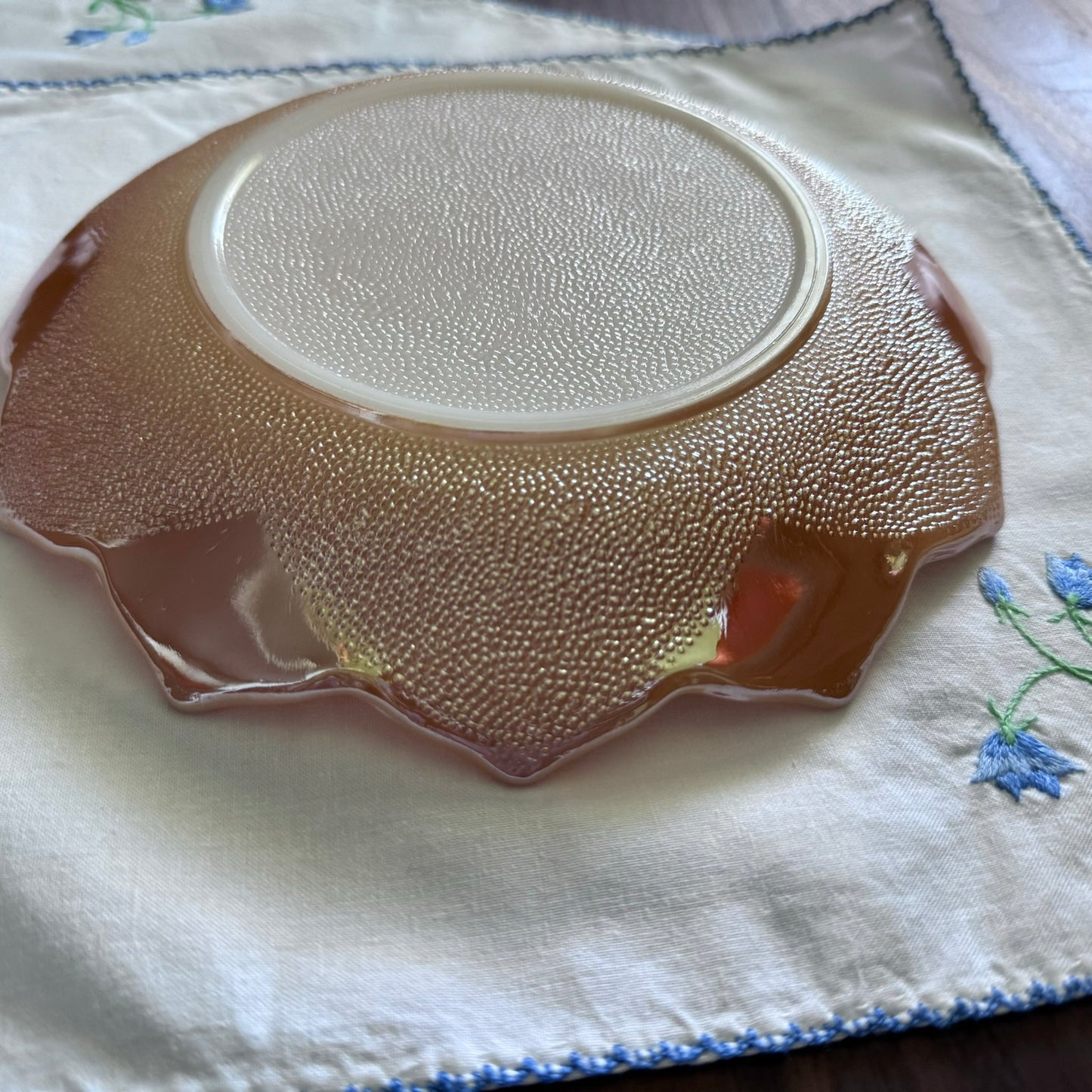 Fire King Peach Lustre Lotus Plate