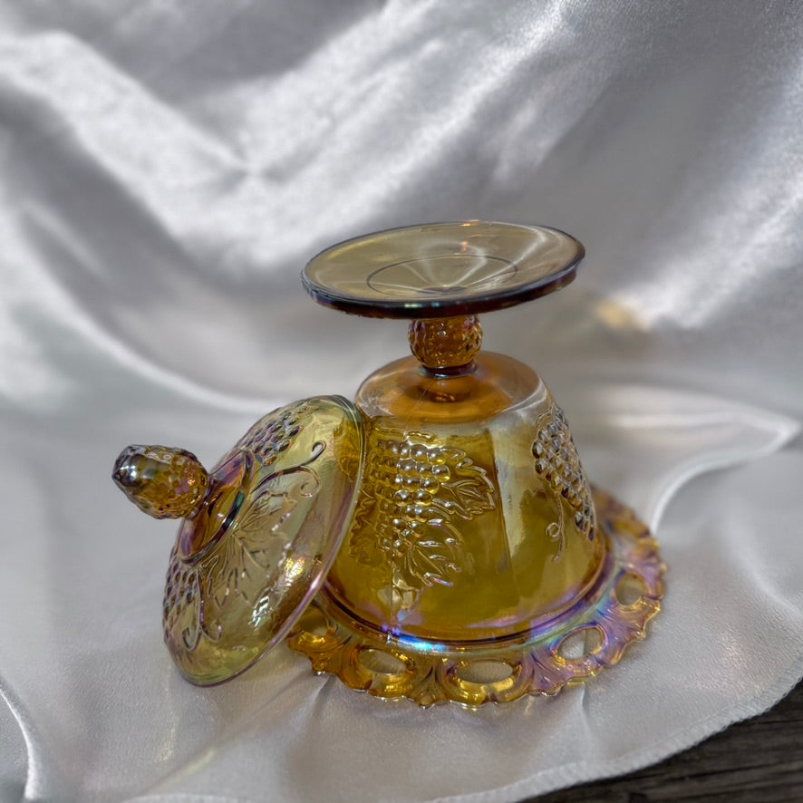 Carnival Glass Covered Jelly Compote