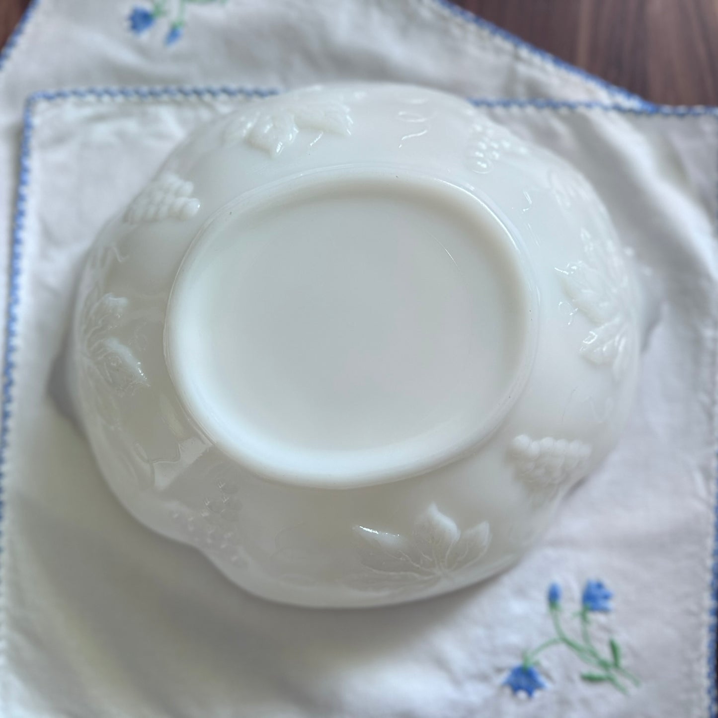 Grape and Leaf Milk Glass Bowl