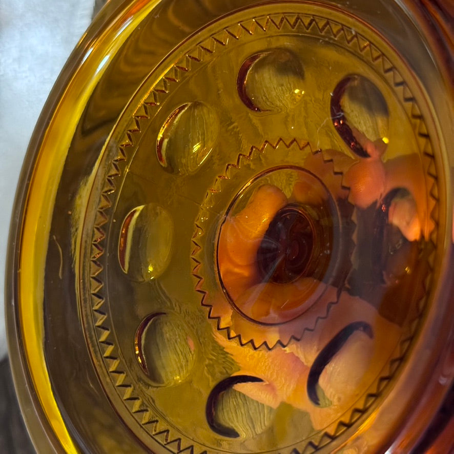 Indiana Glass King's Crown Amber Thumbprint Candy Dish
