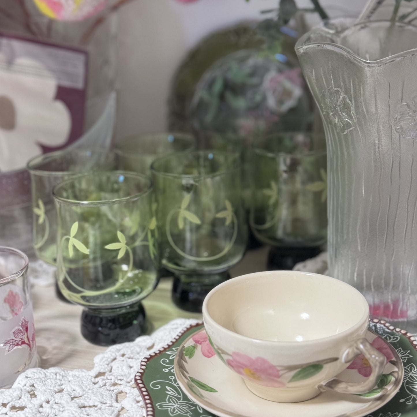 Avocado Green Floral Glasses