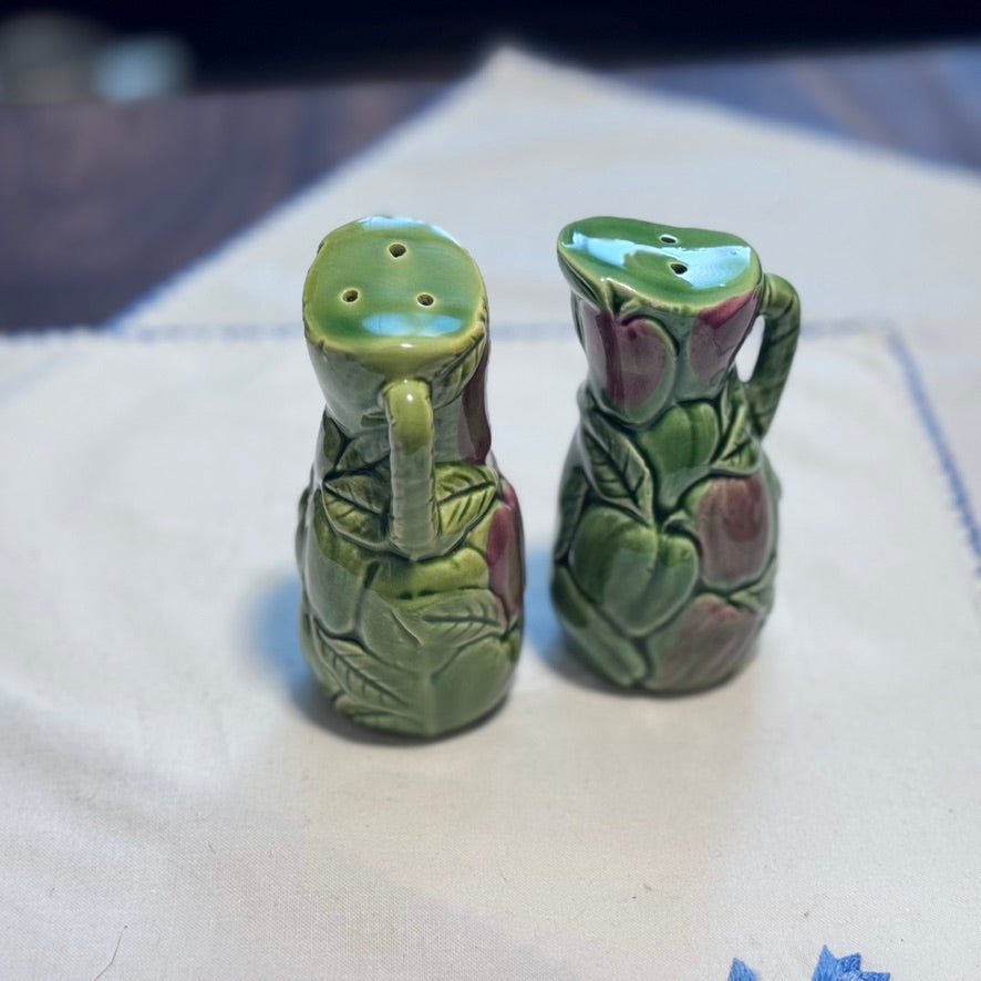 Green Ceramic Jugs with Apples Salt & Pepper Shakers