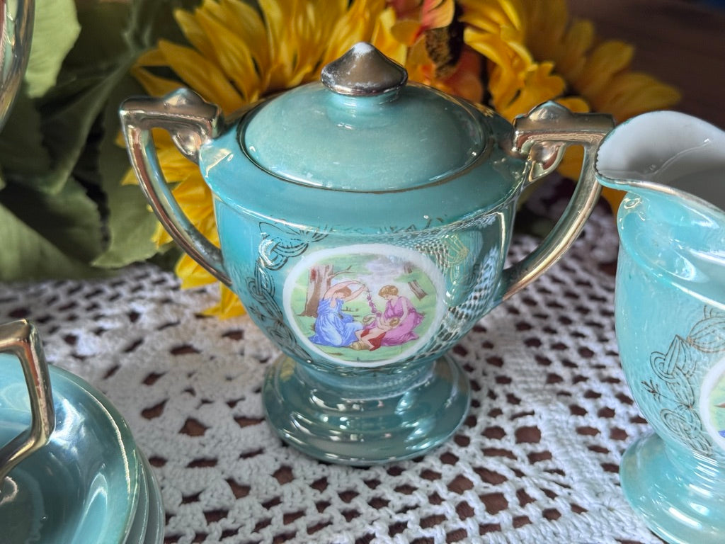 Greek Inspired Green/Aqua Lustreware Tea Set Japan