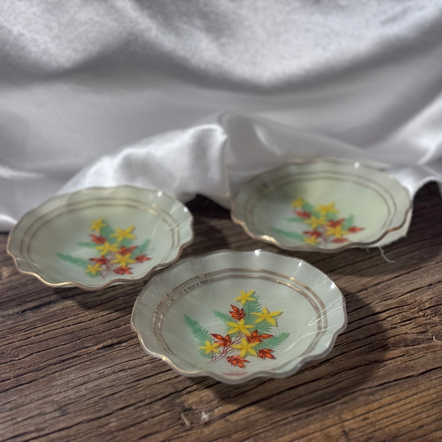 Handmade Antique (1920s?) Small Enameled Glass Confectionery Plates
