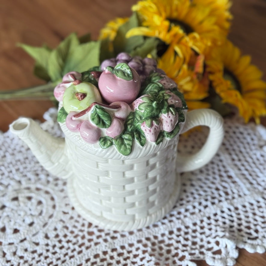 Vintage Basket Weave & Fruit Teapot