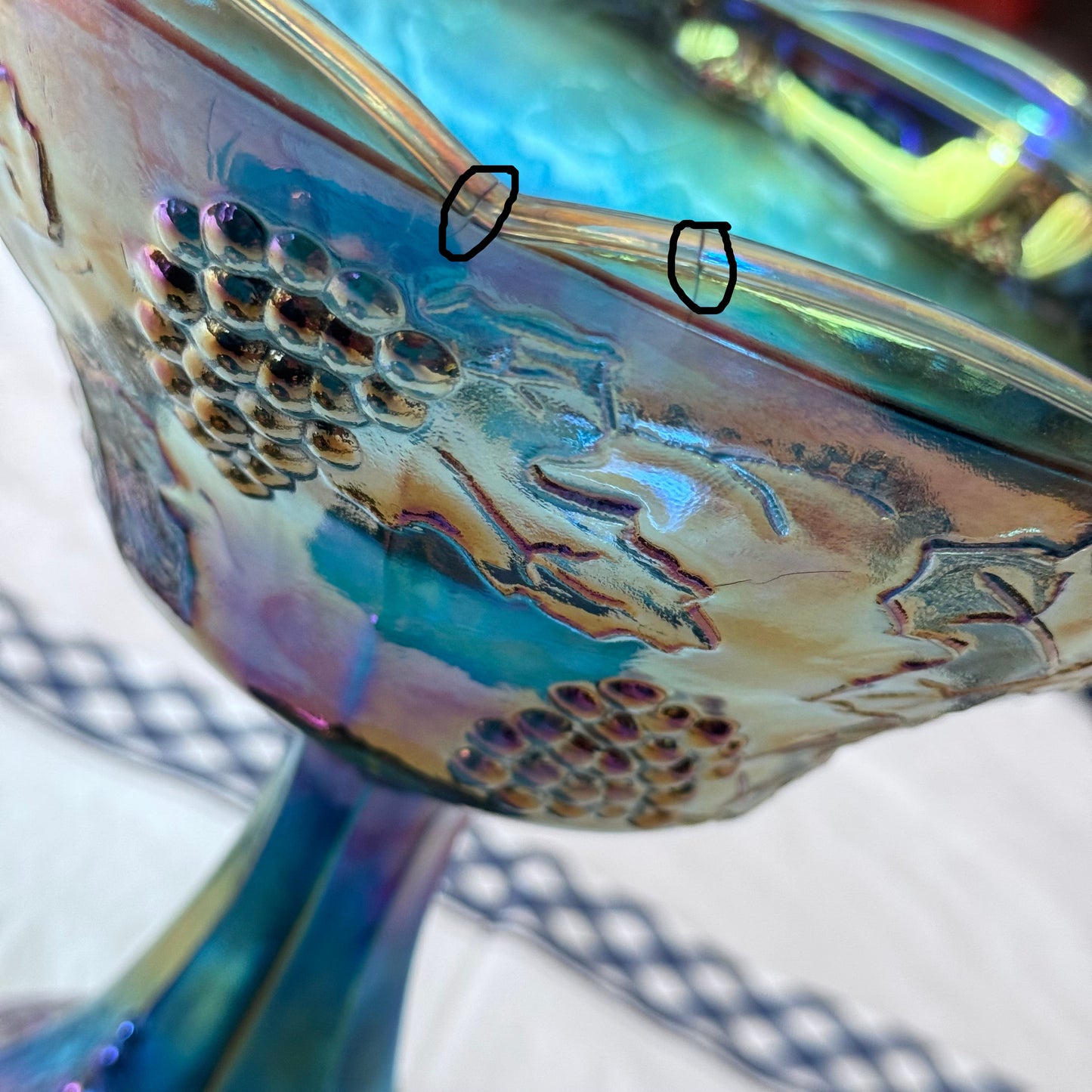 Indiana Blue Carnival Glass Pedestal Compote Dish with Lid