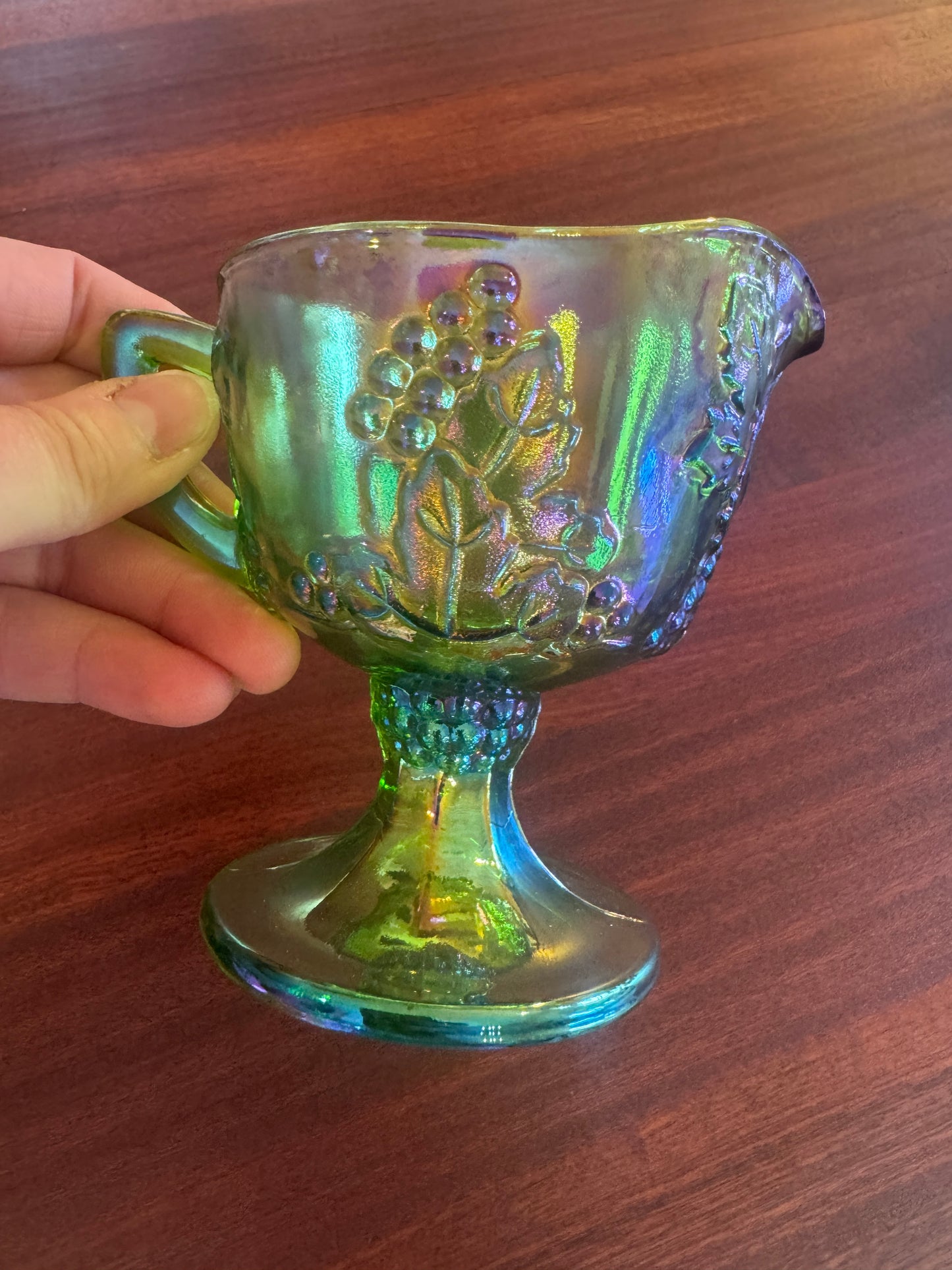 Green Harvest Grape Carnival Glass Creamer