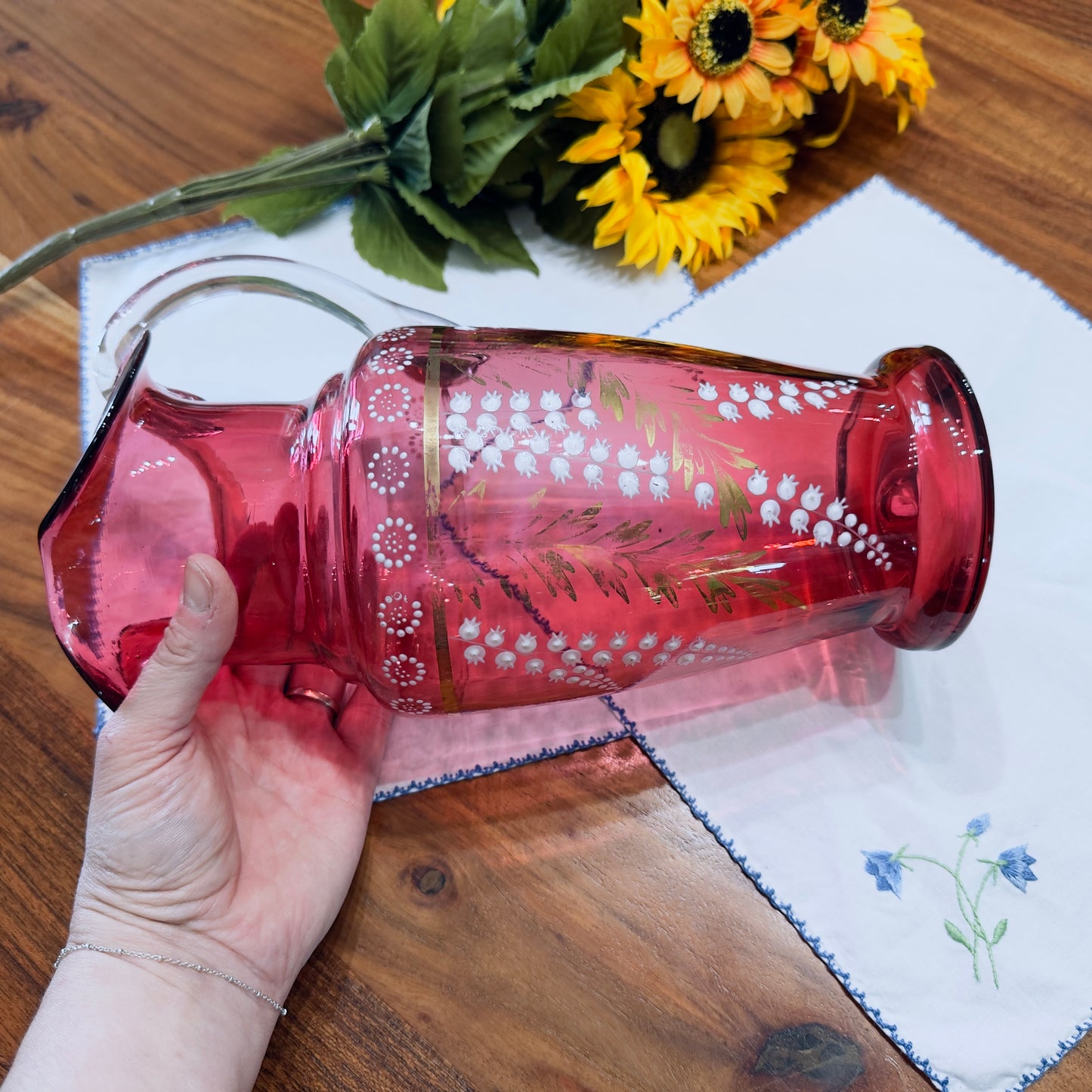 Antique Victorian-era Cranberry Glass Pitcher