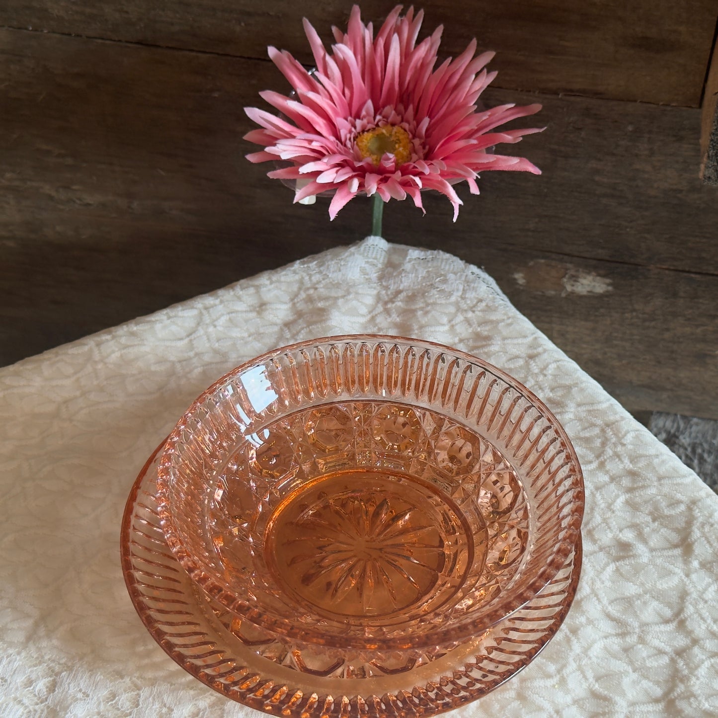 Indiana Glass Windsor Pink (Peach Ballard) Mayonnaise Bowl & Underplate