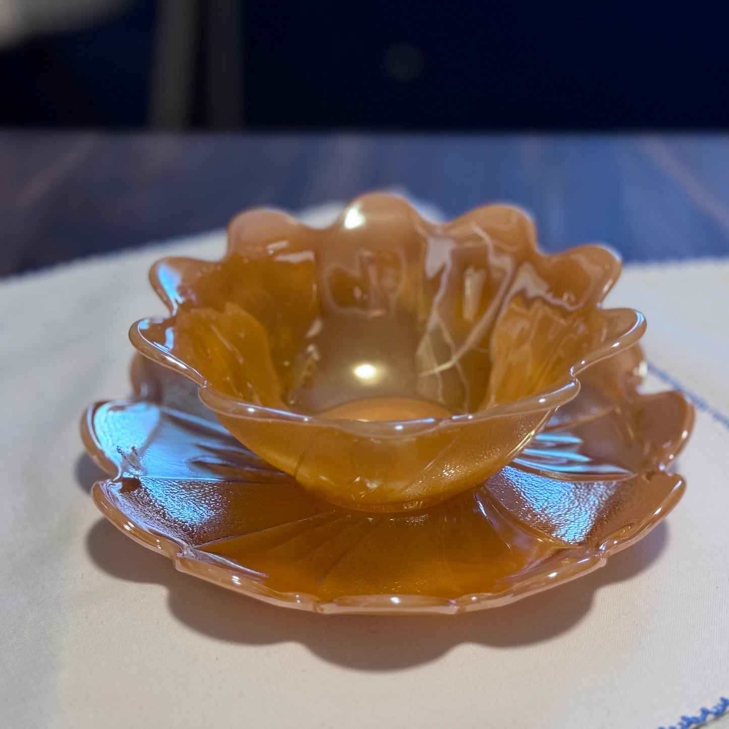 Peach Fire King Lustreware Dessert Set