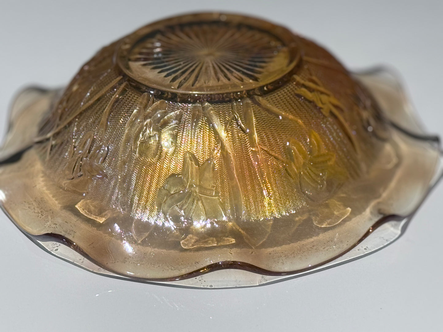 Jeannette Glass Marigold Iris Herringbone Bowl