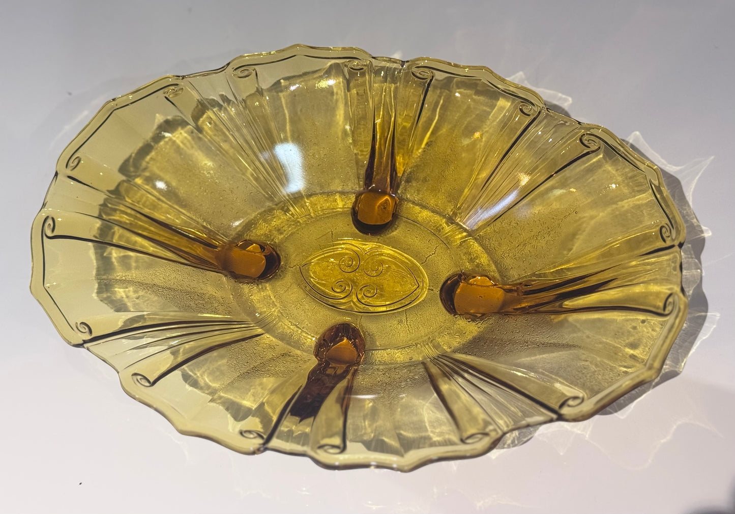 Amber Glass Footed Oval Serving Bowl