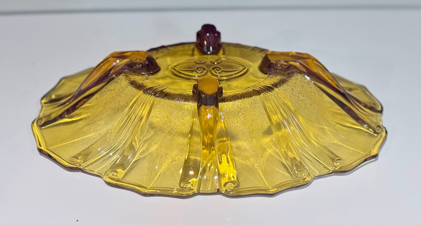 Amber Glass Footed Oval Serving Bowl