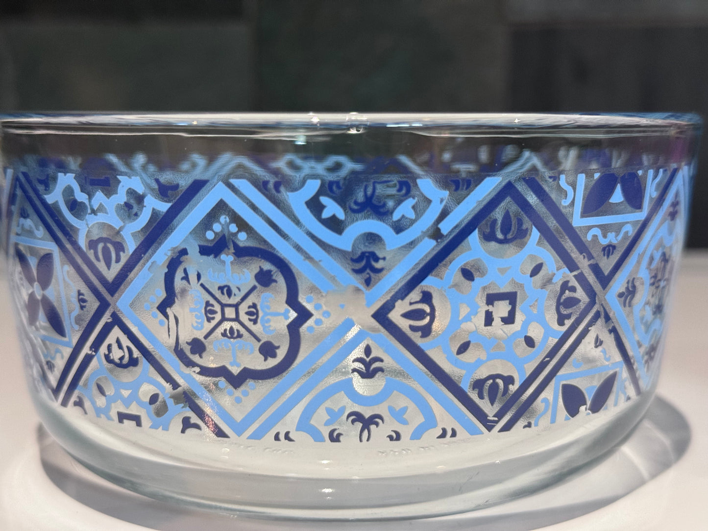 Pyrex Clear Glass Blue/Red Motif Bowls