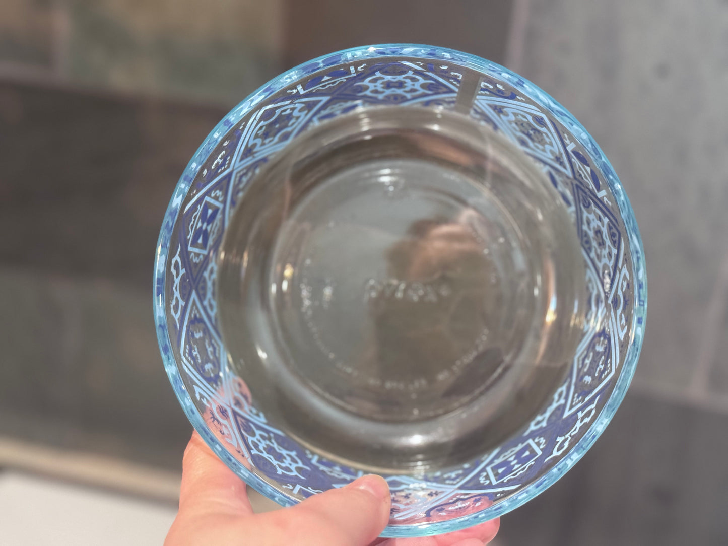 Pyrex Clear Glass Blue/Red Motif Bowls