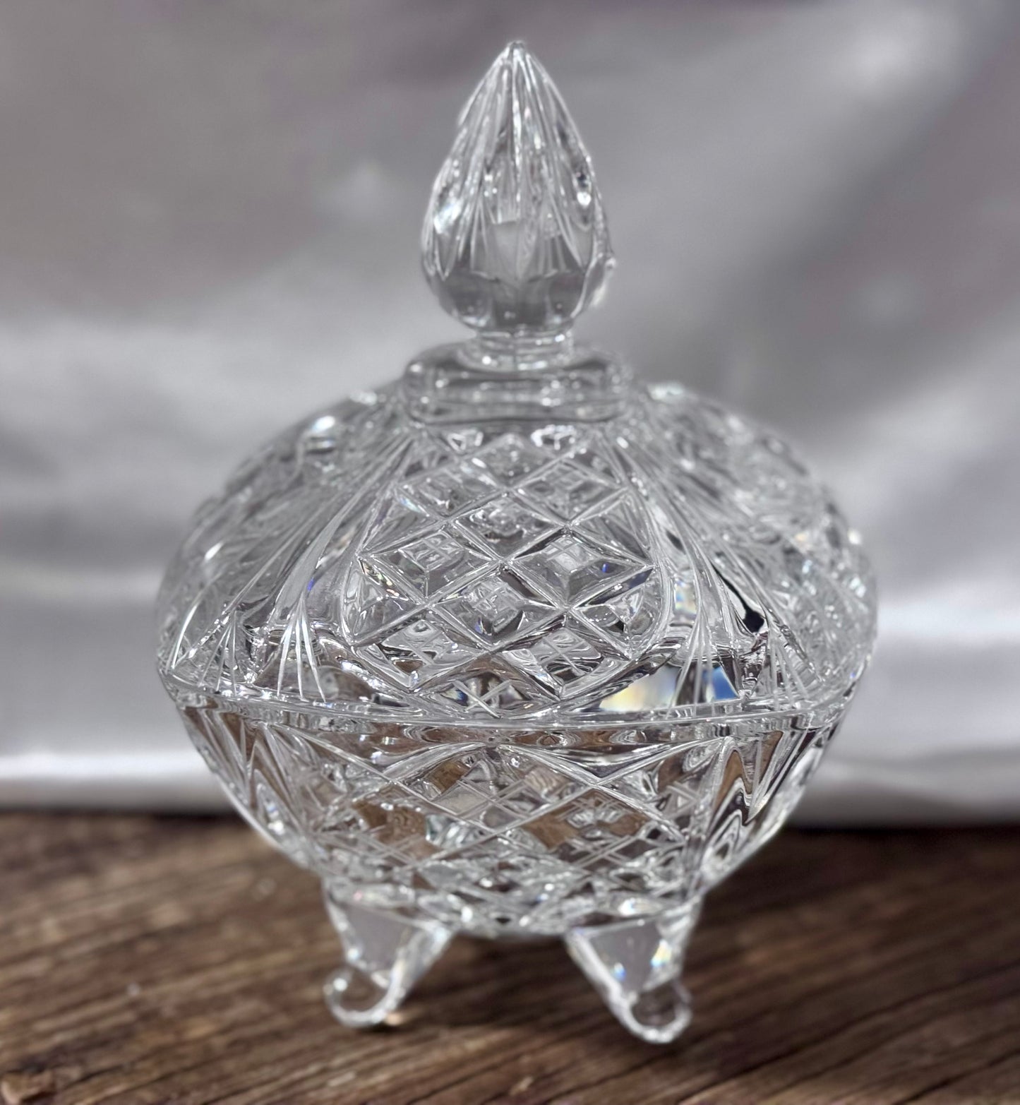 Cut Crystal Star of David/Pinwheel Footed Candy Dish