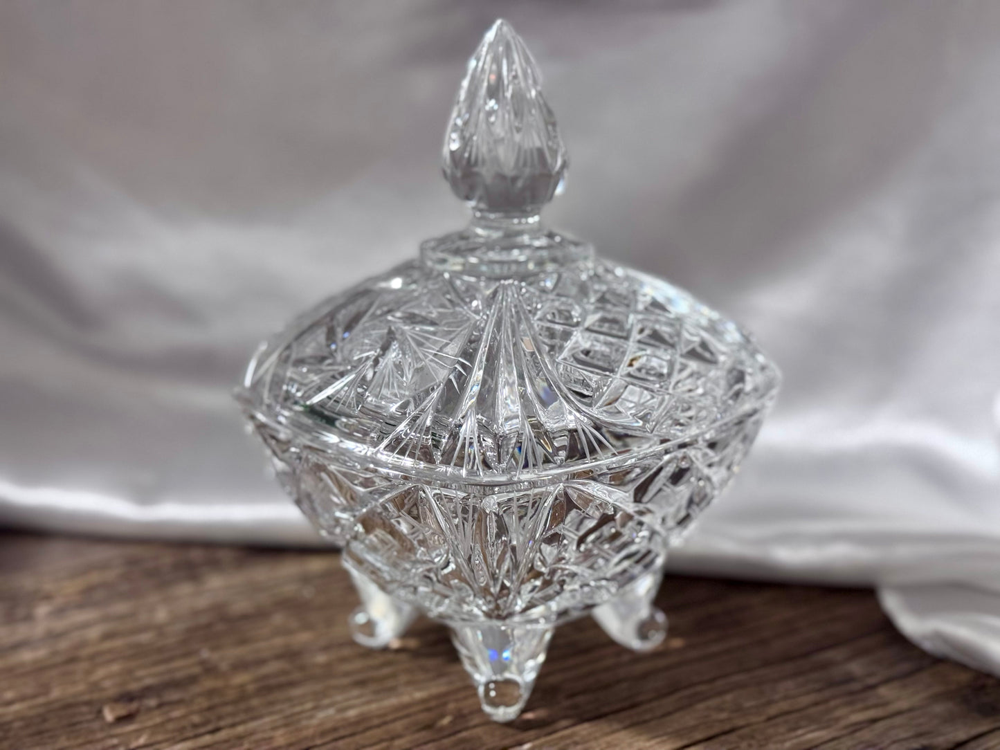 Cut Crystal Star of David/Pinwheel Footed Candy Dish