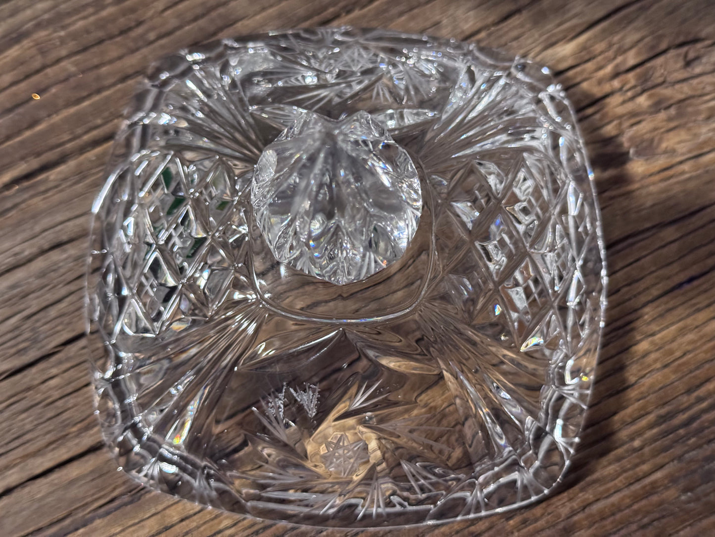 Cut Crystal Star of David/Pinwheel Footed Candy Dish
