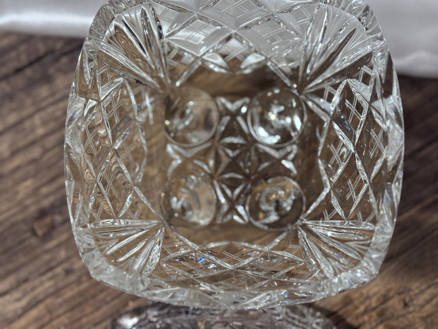 Cut Crystal Star of David/Pinwheel Footed Candy Dish
