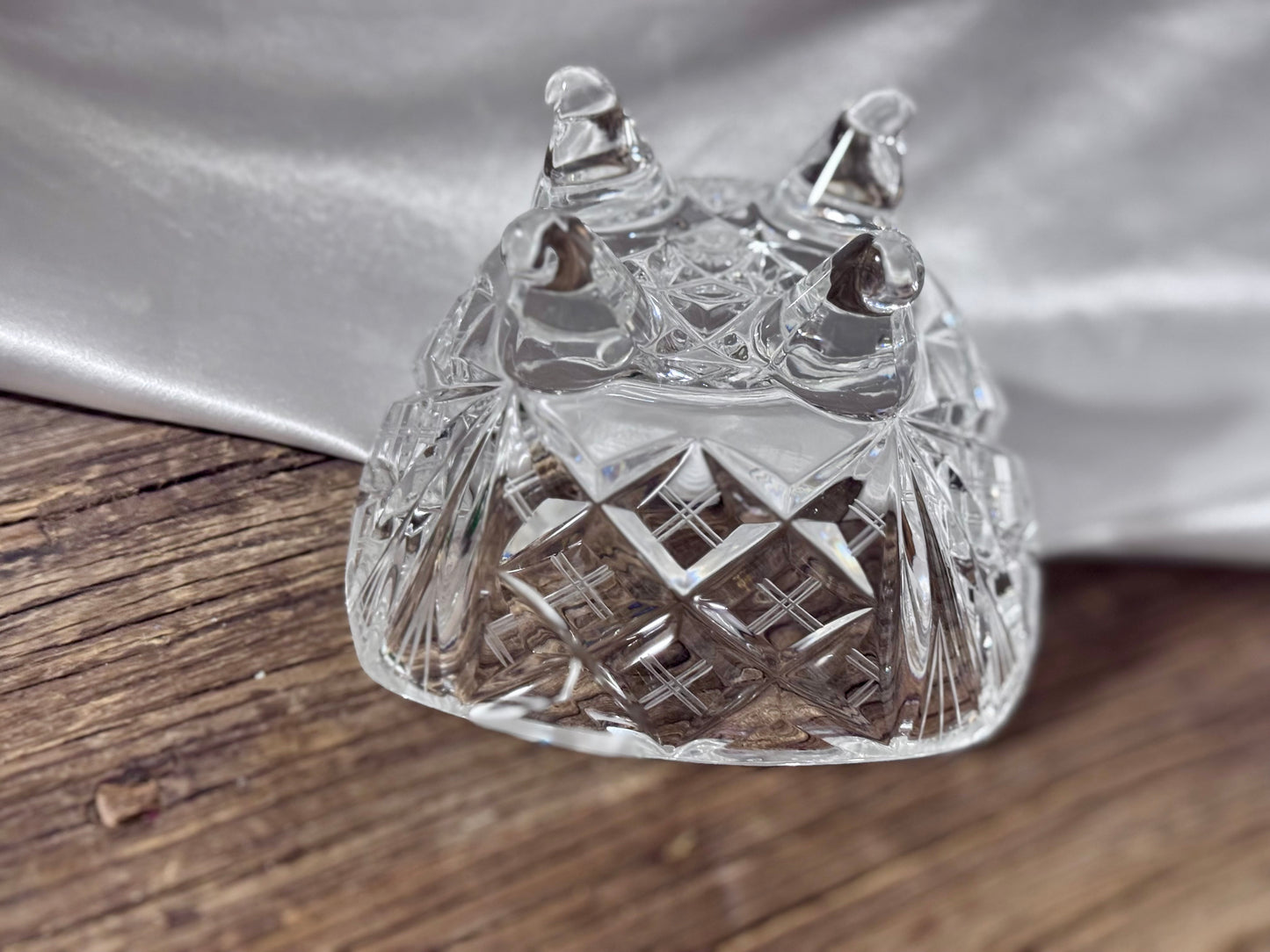 Cut Crystal Star of David/Pinwheel Footed Candy Dish