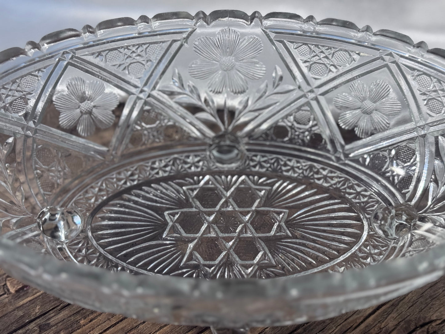 Clear Cut Glass Footed Floral Dish