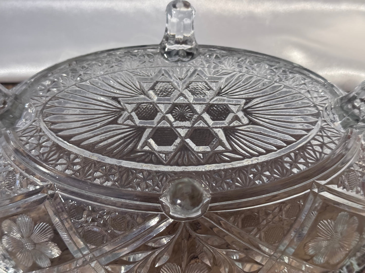 Clear Cut Glass Footed Floral Dish