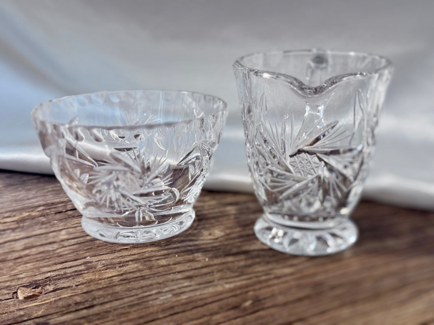 Cut Crystal "Pinwheel/Star of David" Pattern Milk and Sugar Set
