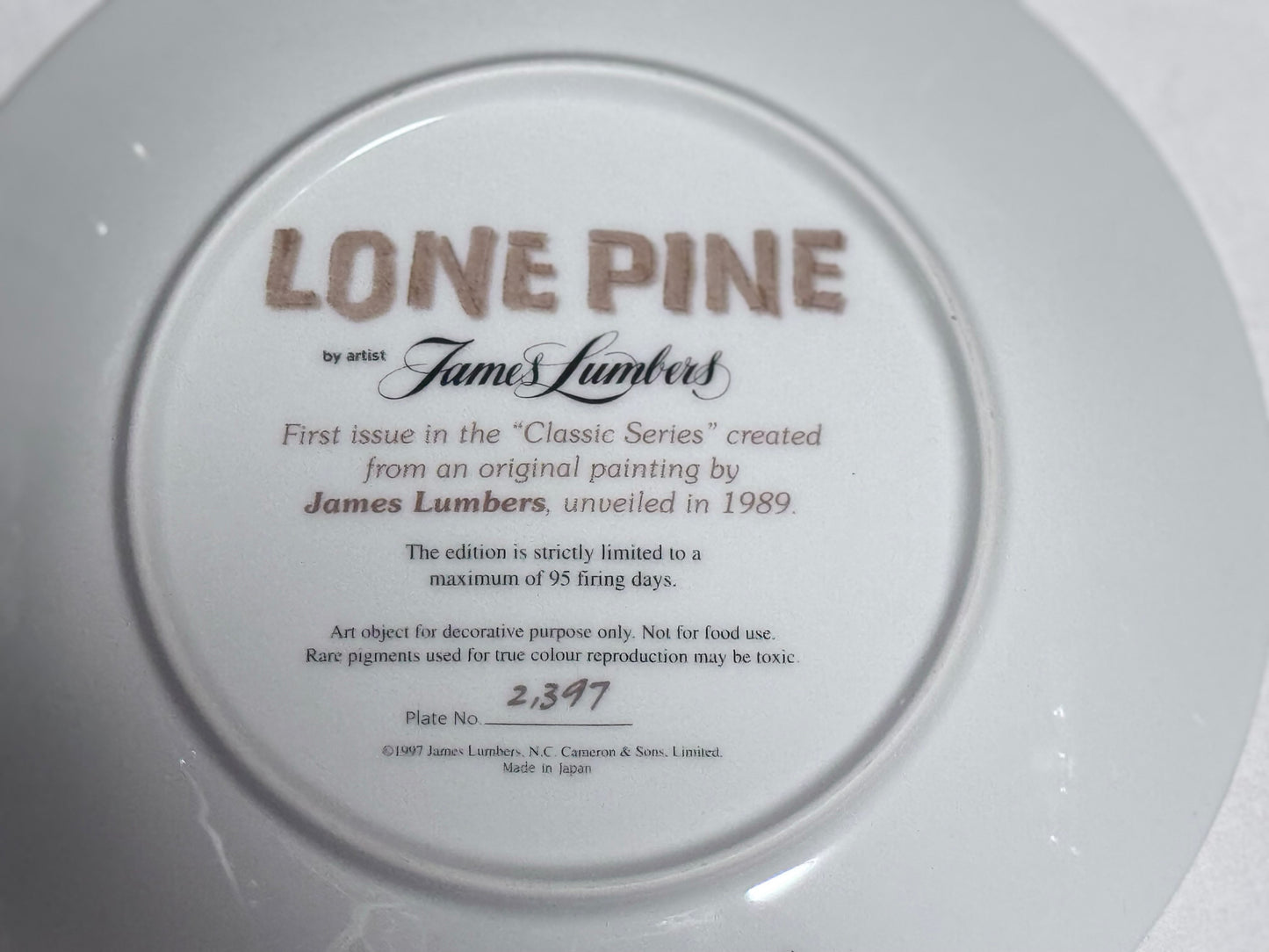 James Lumbers 'Lone Pine' Collectors Plate