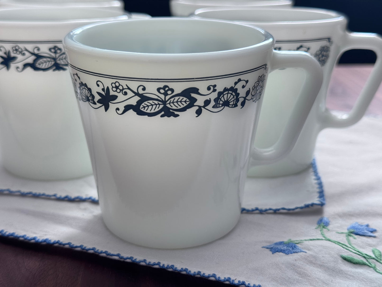 Pyrex Milk Glass Blue Onion Coffee Cups