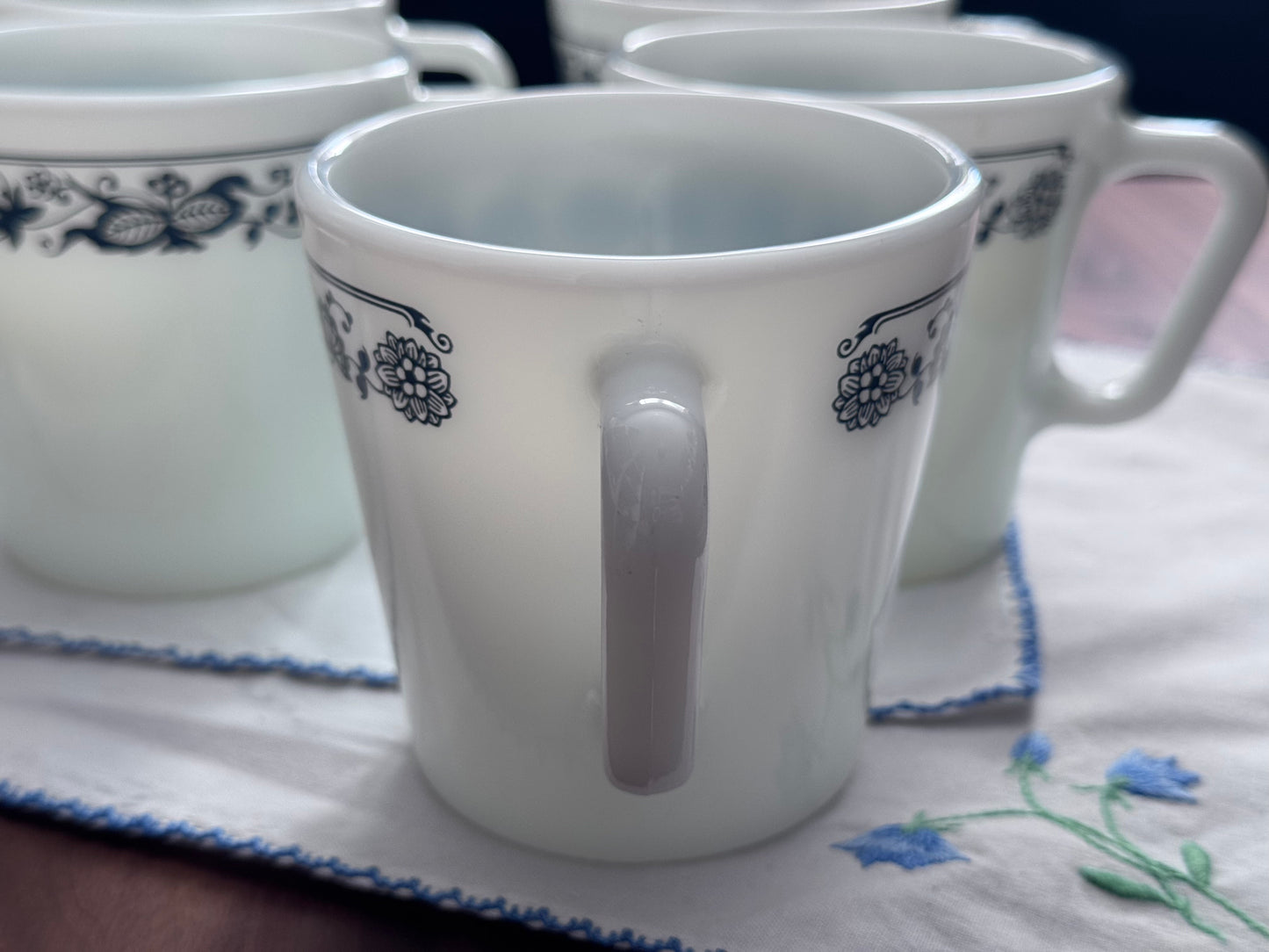 Pyrex Milk Glass Blue Onion Coffee Cups